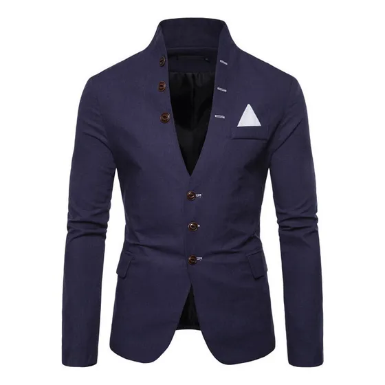 Blazer Masculino De Gola Alta, Jaqueta Slim Fit