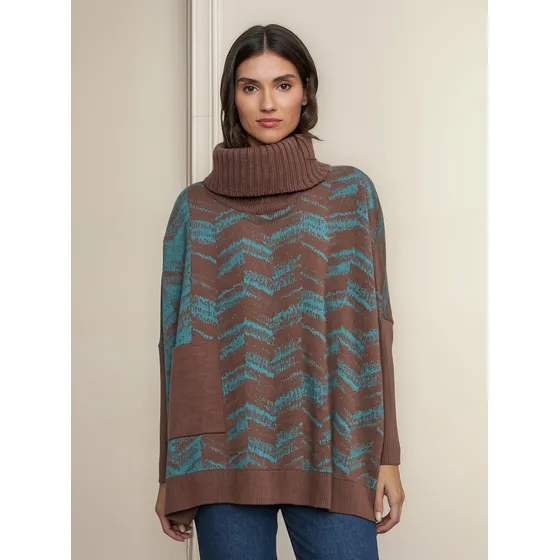 Sweater Poncho Poleron Alpina Con Bolsillo Hilado Importado