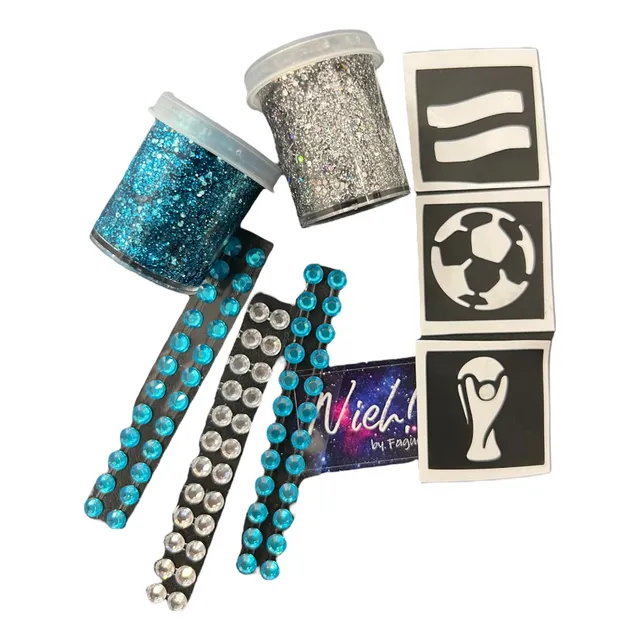 Kit Mundial Glitter Gel Maquillaje Nieh + Stencil + Strass