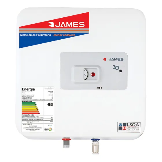 Termotanque Eléctrico James Prisma Acero 30 Litros Blanco 220v