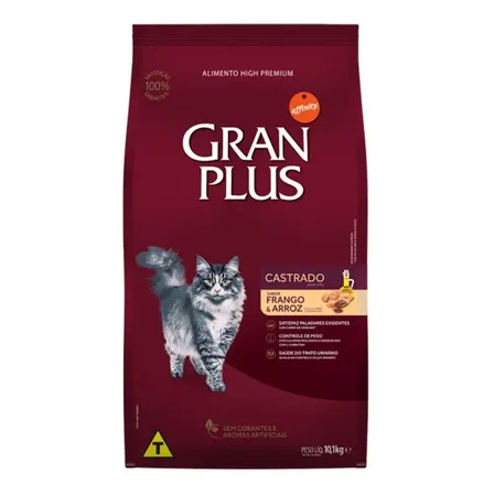 Ração Gran Plus Menu Seco Gato Adulto Castrado Frango Arroz 10.1kg