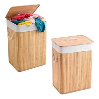 Ajl Store Cesto De Bambu 70l Baú Retangular Organizador De Roupas Bege