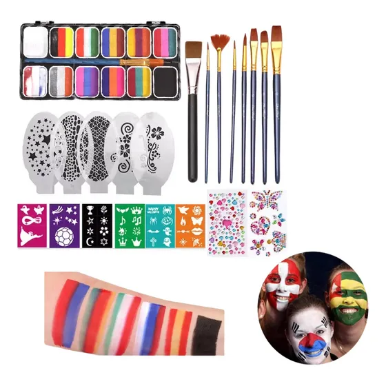 Kit De Maquiagem De Paleta De Pintura Facial Colorida Com 12