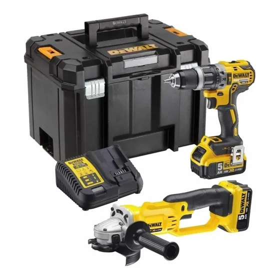 Combo Dewalt Esmeril + Taladro Xr + 2 Baterias De 5 Ah +caja Color Amarillo/Negro