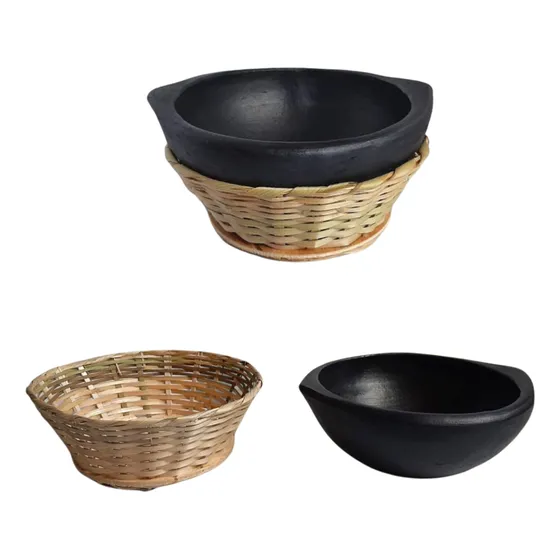 Cazuela Barro Negro Canasto Artesanal 18 Cm Plato Hondo Sopa