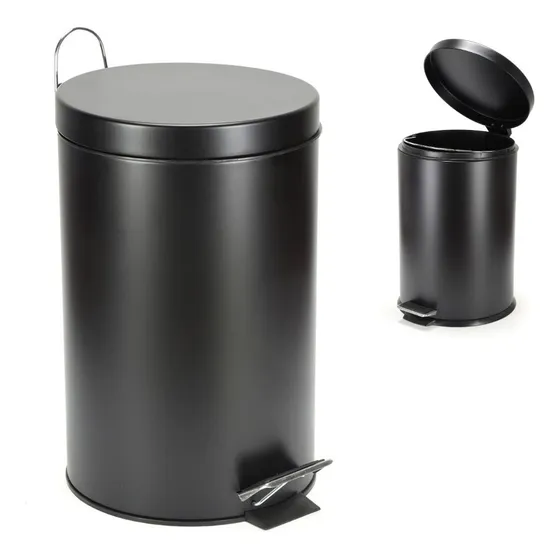 Tacho De Basura 12l Negro Mate Extraible Papelera Con Pedal