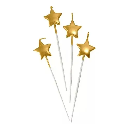 Vela Para Torta Estrella Metalizadas Pack 4