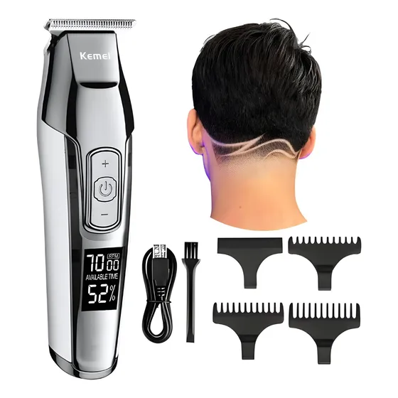 Maquina Cortar Cabelo Kemei 5027 Elétrico Profissional Prata