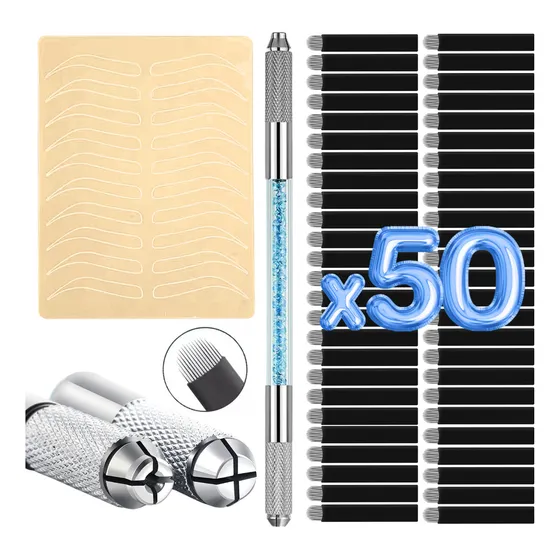 Kit Pluma Navaja Piel Practica Microblading Tatto Cejas 3pzf Color Al Azar