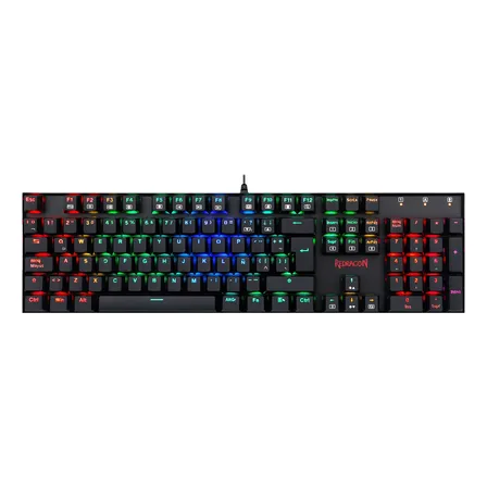Teclado gamer Redragon Mitra QWERTY Outemu Blue español latinoamérica color negro con luz RGB