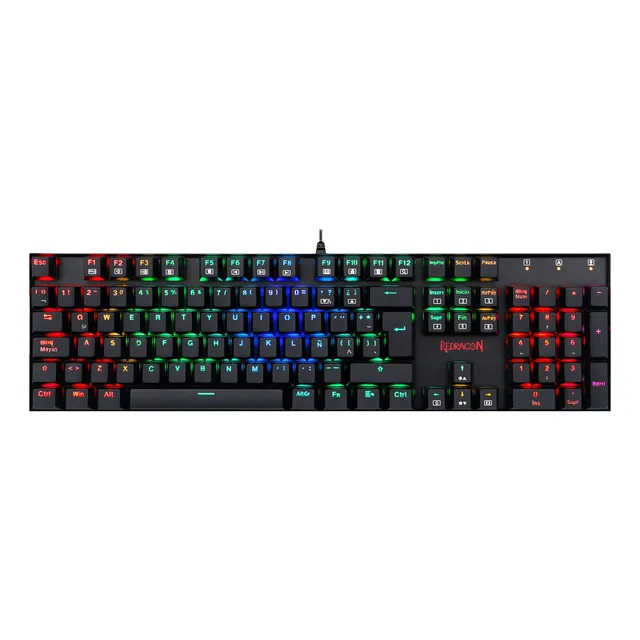 Teclado gamer Redragon Mitra QWERTY Outemu Blue español latinoamérica color negro con luz RGB
