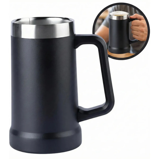 Caneca Térmica 720ml Em Aço Inoxidável Com Alça Parede Dupla Isolamento Térmico Resistente Para Quentes E Frias Para Chopp Cerveja Café Chá Refrigerante Uso Em Casa Churrasco Bar - Sayonara Preto Lisa Caneca Térmica 720ml Em Aço Inoxidável Com Alça Parede Dupla Isolamento Térmico Resistente Para Quentes E Frias Para Chopp Cerveja Café Chá Refrigerante Uso Em Casa Churrasco Bar - Sayonara Preto Lisa