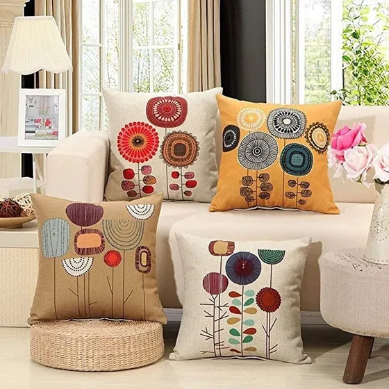 Pacote Com 4 Capas De Almofada De Linho E Algodão 45 X 45 Cm