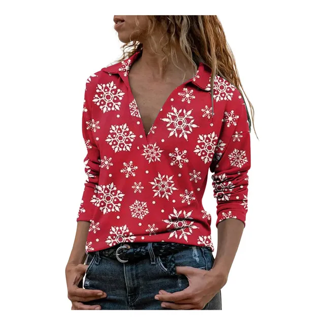 Tops Navidad Para Mujer Elegante Casual Otoño Manga Larga