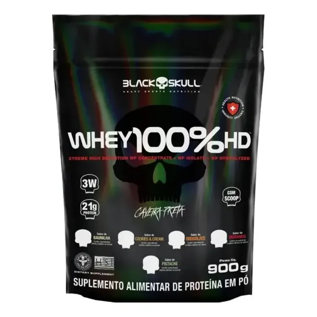 Whey 100% Hd Refil 900g Black Skull Sabor Pistache