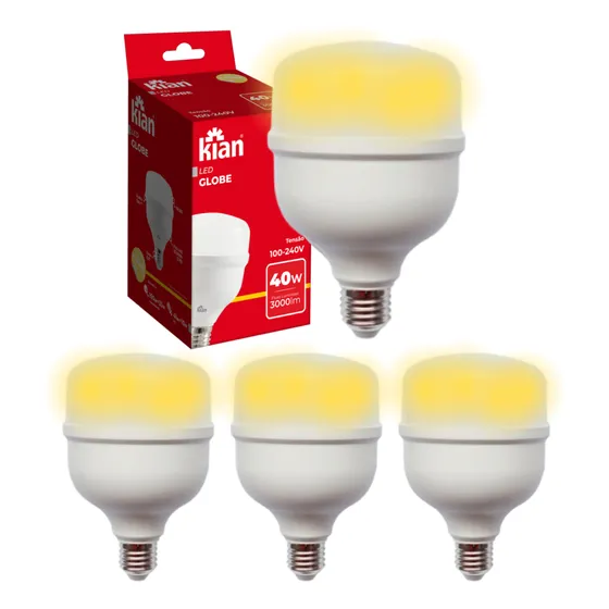 Kit 4 Lâmpadas Led 40w Bulbo E27 Branca Morna 3000k  Bivolt
