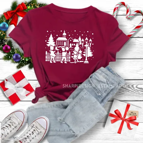 Franelas De Navidad Estampadas Full Color Tela Algodon