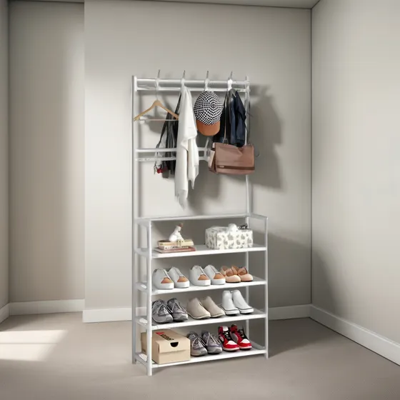 Sapateira Com Cabideiro 4 Níveis Ideal Para Quartos Pequenos