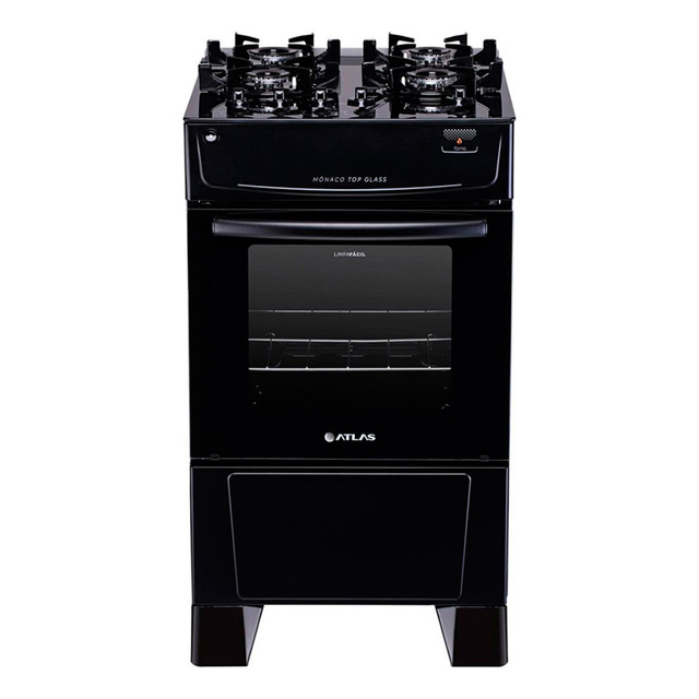 Fogão Mônaco 4 Bocas Preto Top Glass Com Mesa De Vidro Atlas - Preto Fogão Mônaco 4 Bocas Preto Top Glass Com Mesa De Vidro Atlas - Preto
