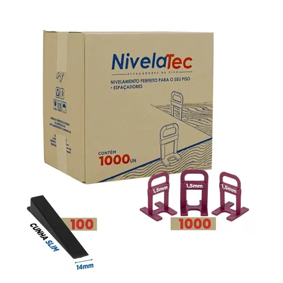 1000 Niveladores 1,5mm + 100 Cunhas Slim Clip Para Assentar E Nivelar Porcelanato Piso Cerâmica Nivelatec