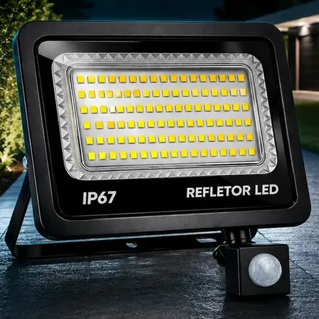 Kit 2 Refletores Super Led Com Sensor Presença Luz Branco Frio 6500k 400w Holofote Ip67 Alta Iluminação