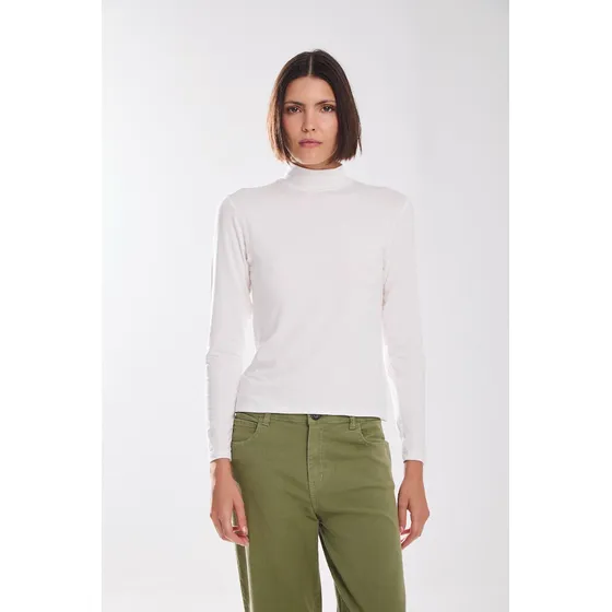 Remera Manga Larga Basica De Viscosa  Off White Koxis Mujer