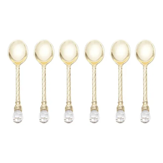 Conjunto 6 Colheres de Café Zamac Crystal Dourada 11cm Lyor