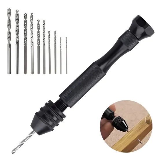 Mini Taladro Manual 8 Brocas Madera Marquetería Plástico