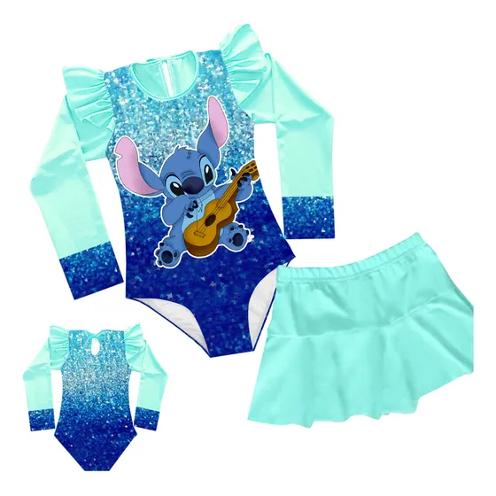 Traje De Baño Bañador Stich Entero Manga Larga 