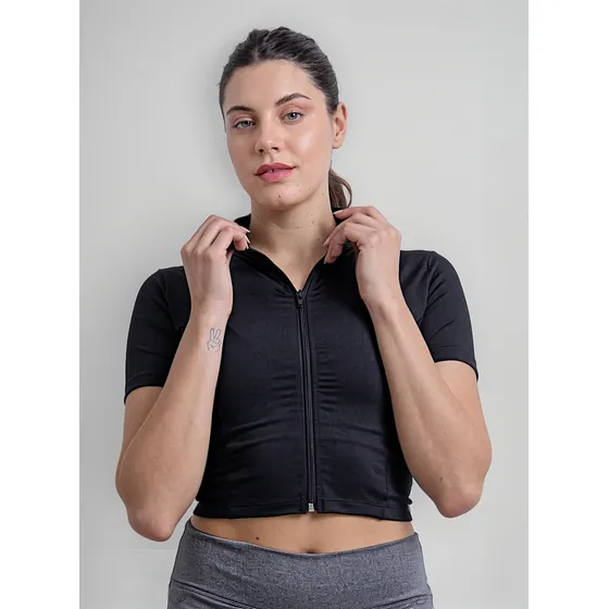 Crop Top Fixpower Mujer Deportivo Con Cierre Manga Corta