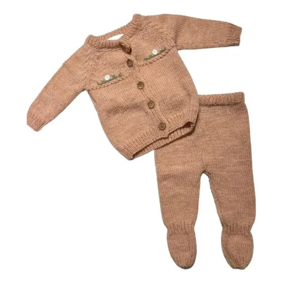 Conjunto Tejido A Mano Saco Y Pelele Con Pie Hipoaler Bebes 