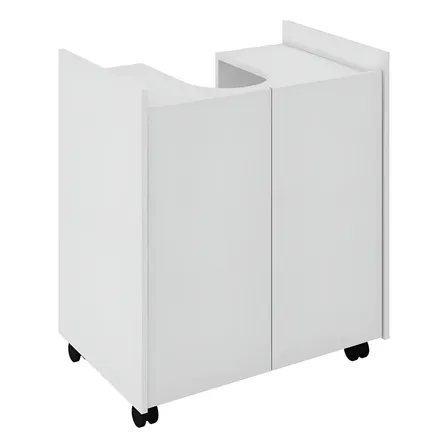Gabinete Para Banheiro Pia De Coluna Com Porta E Rodinhas Cor Branco CM