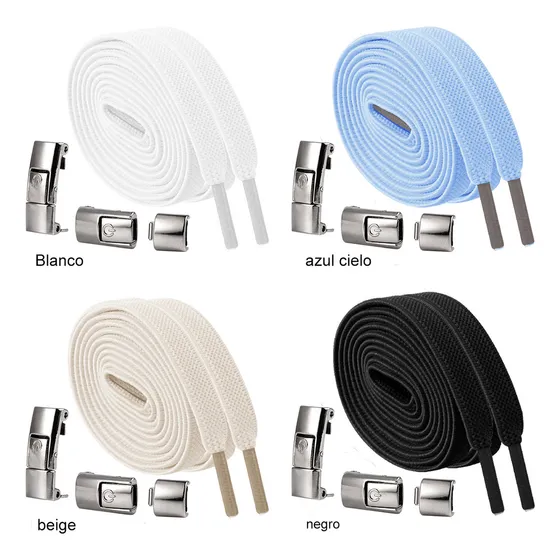Lazy agujetas sin nudo elásticas hebilla metal 4 pares negro blanco azul cielo beige awvuq 4625