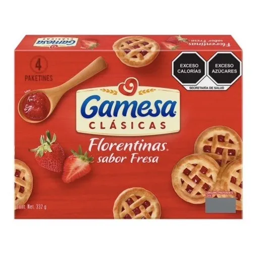 Galleta Florentinas Sabor Fresa 332gr Con 4pzas C/u 3cajas D