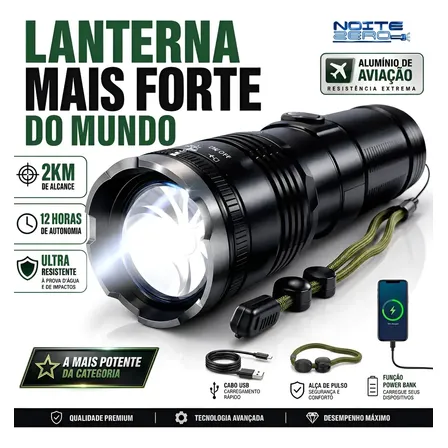 Lanterna Tática Militar Led P90 Recarregável Usb Longo Alcance 2km Alta Potência Powerbank Resistente Água Profissional Camping Trilha Segurança Patrulha Sobrevivência Emergência Sitio Fazenda
