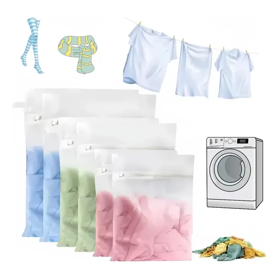Bolsa De Lavandería De Malla Con Cordón Para Ropa Delicada, Lavadora, Viajes, Universidad, Ropa Sucia/red De Tamaño, Resistente, Reutilizable, Plegable, Ropa, Blanco, Ropa Prendas Delicadas, Paquete 6