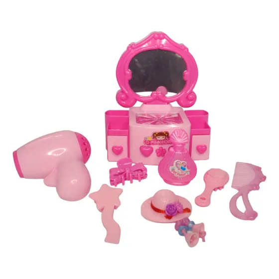 Juego Belleza Secador Mesa Tocador Accesorios Luz A Pila