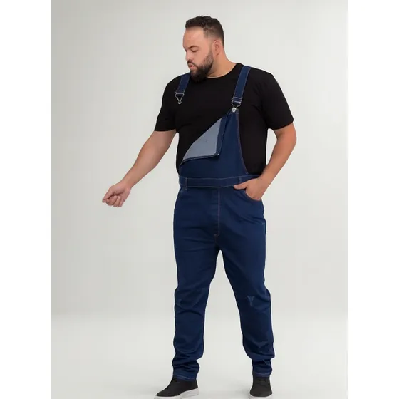 Macacão Jardineira Jeans Plus Size