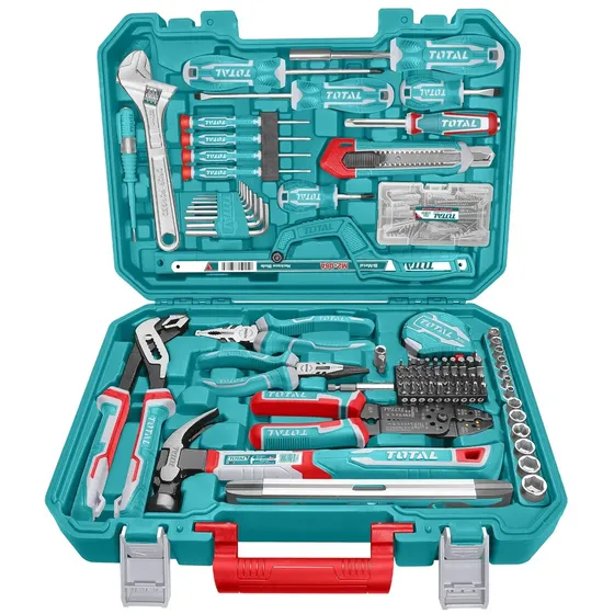 Set De Herramientas Manuales Total, 175 Piezas - Pinzas, Alicates, Destornilladores, Sierra, Martillo, Cinta, Trincheta, Nivel, Puntas Y Dados - THKTHP61757