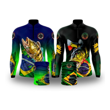 Kit2 Camisa De Pesca Tucunaré Brasil + Bandana Proteção Uv50 Kit2 Camisa De Pesca Tucunaré Brasil + Bandana Proteção Uv50