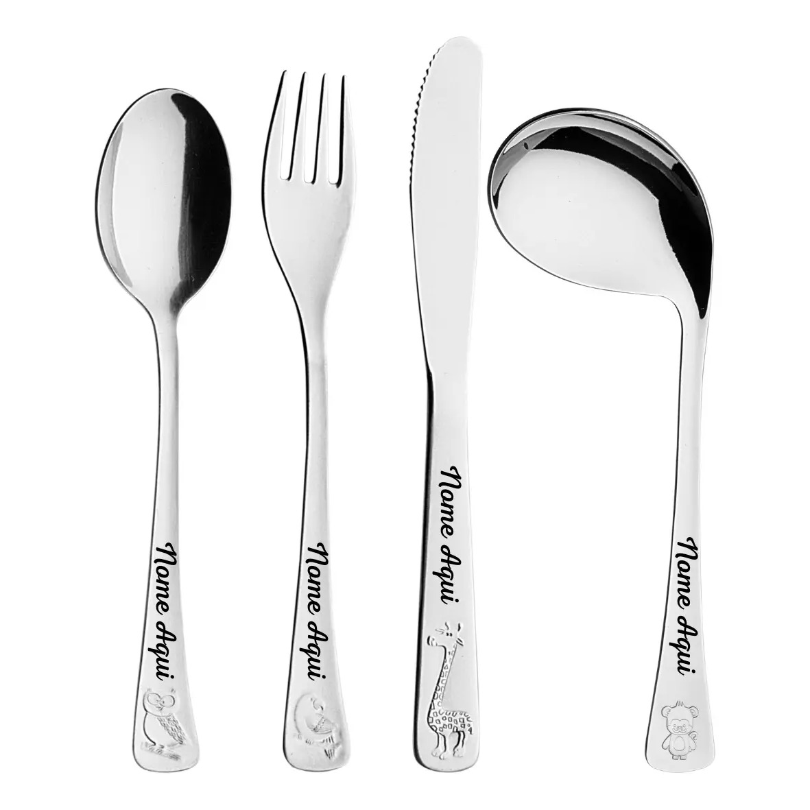 Jogo Talheres Infantil Tramontina Baby Aço Inox 4pc Com Nome Cor Aco Inox