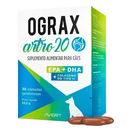 Ômega 3 Avert Ograx Artro 20 Para Cães Adultos  30 Cápsulas De Peixe