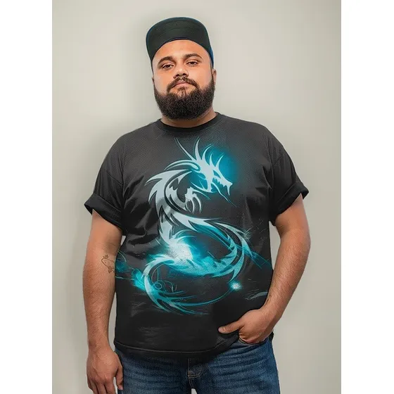 Camiseta Plus Size Dragão Neon Shine Led Dragon G1 A G6