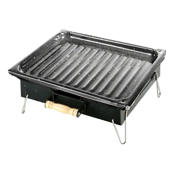 Brasero De Mesa Enlozado Con Patas Plegables Y Manija Madera