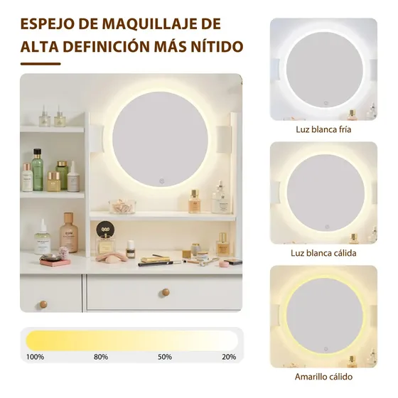 Tocador Moderno Con Espejo Led Y Armario, Muebles Recamara Blanco