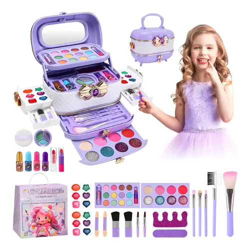 DeAO Set De Salón De Belleza De 35 Piezas – Juego De Simulación De Peluquería Con Secador, Espejo, Rizador Y Accesorios, Kit De Maquillaje Simulado Para Niñas A Partir De 3 Años