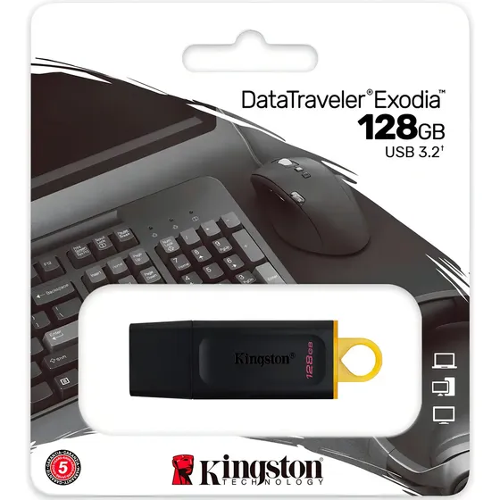 Unidade flash Kingston Dt Exodia 128gb Usb 3.2 DTX/128GB com capa preta