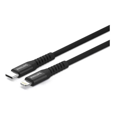 Cable Usb Philips Trenzado Tipo C A Lightning 2 Metros 18w Color Negro