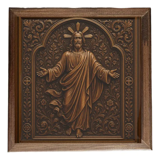 Quadro Religioso Jesus Ressucitado Mesa Parede Com Vidro