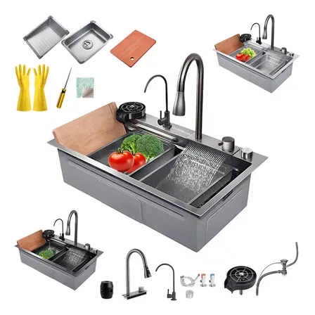 68×46 Vratopbrand Fregadero De Organizador Cocina Tarja Acero Inoxidable Color Gris Oscuro Con Accesorios Diseño Antideslizante Del Perillón Tres Colores 68×46 Gris